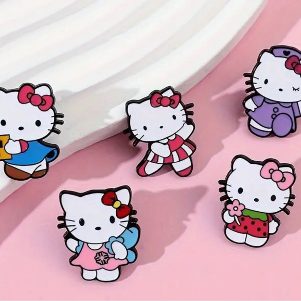 Hello Kitty - set of 5 Hello Kitty enamel pins - measurements in pics - NWT - Picture 2 of 3
